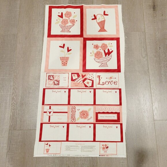 Hearts Aflutter Love Postcard Fabric Panel 24 X 44 Valentines Day Sandy Gervais - Picture 1 of 5